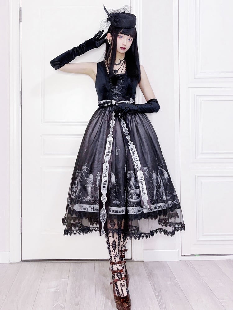 Stylish black gothic jumper skirt with dragon print
