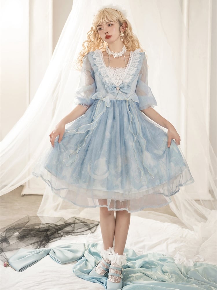 Sweet Bowknot Details Ruffle Neckline Beads Halter Neck Long Sleeves One Piece