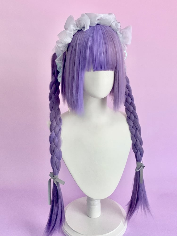 Purple Chin Bob Cut Wig with Ponytail Jaw Clips