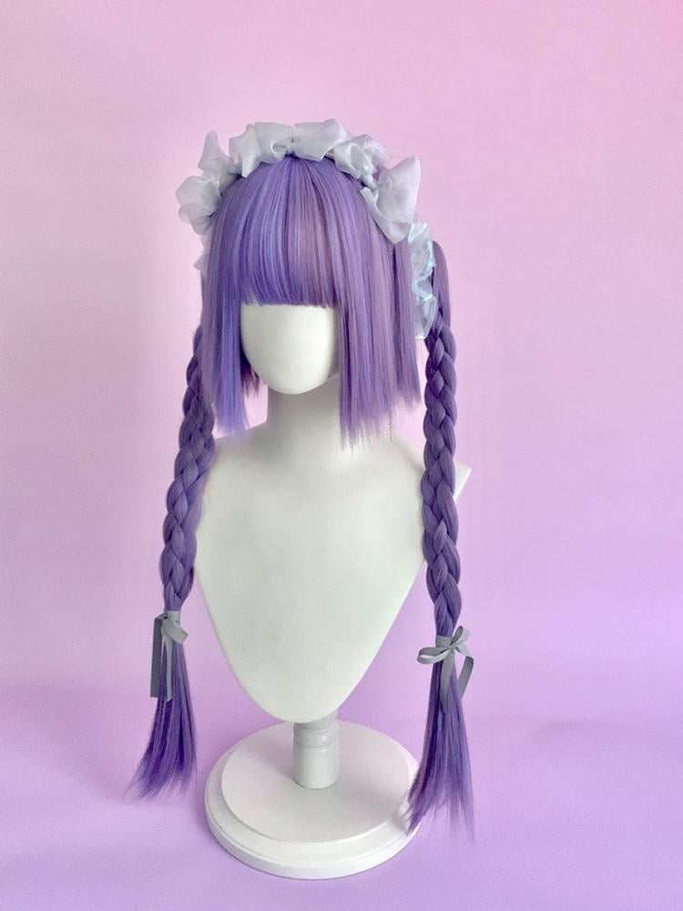 Purple Chin Bob Cut Wig with Ponytail Jaw Clips