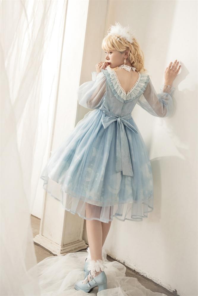 Sweet Bowknot Details Ruffle Neckline Beads Halter Neck Long Sleeves One Piece