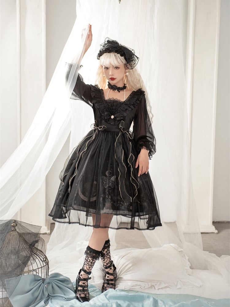 Sweet Bowknot Details Ruffle Neckline Beads Halter Neck Long Sleeves One Piece