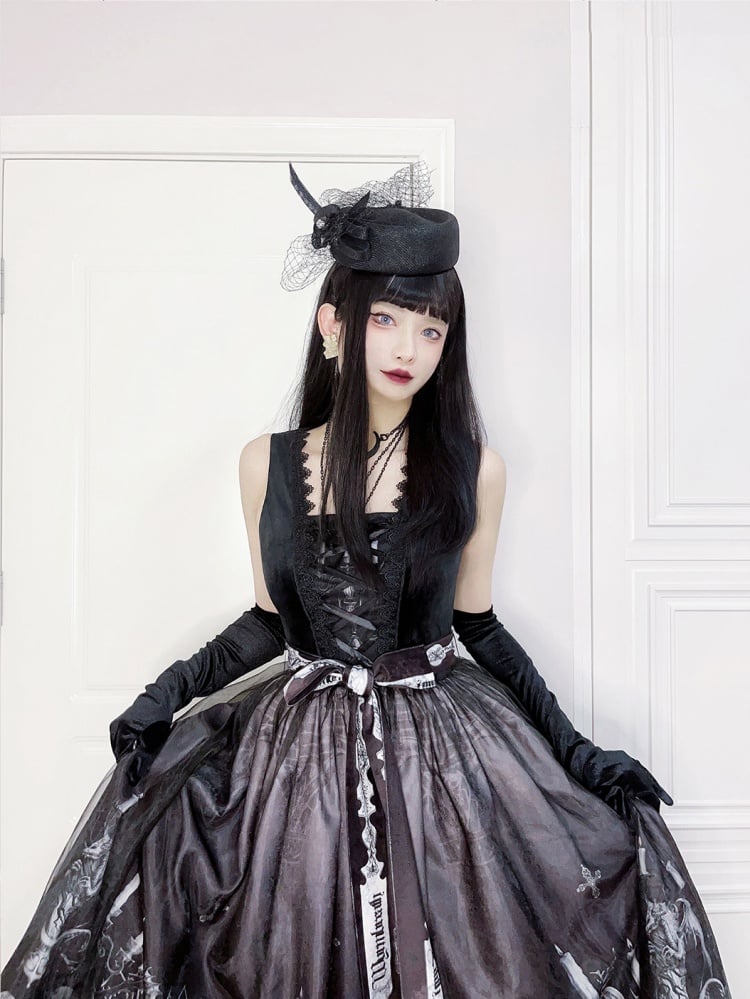 Women’s black jumper skirt outfit in gothic style