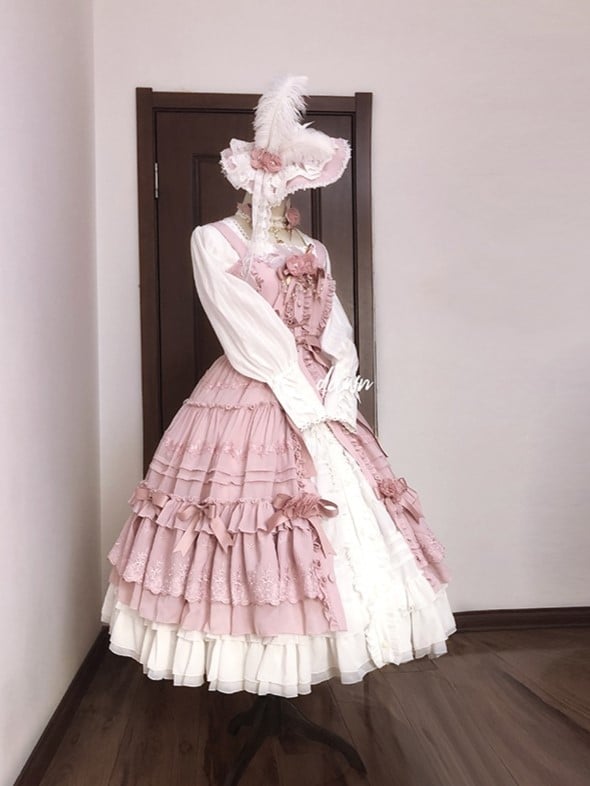 Rozen Maiden Front Buttons Closure Shirring Back Plus Size Friendly Black / Wine Red / Green / Pink Classic Jumper Skirt