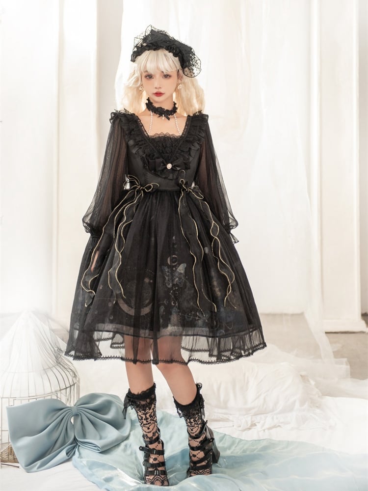 Sweet Bowknot Details Ruffle Neckline Beads Halter Neck Long Sleeves One Piece