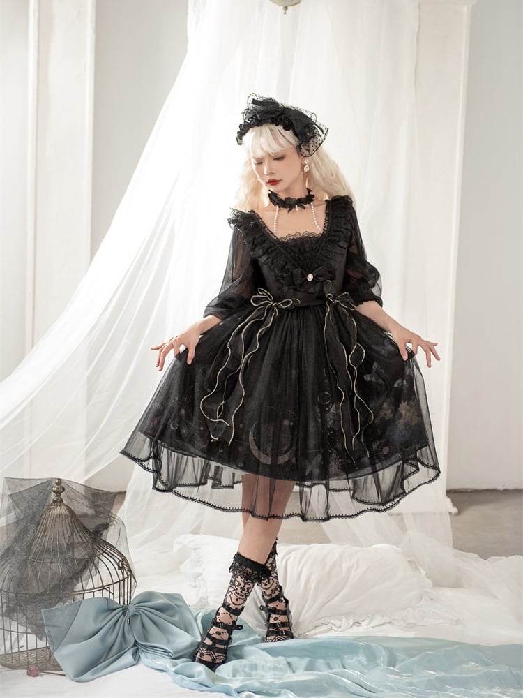 Sweet Bowknot Details Ruffle Neckline Beads Halter Neck Long Sleeves One Piece