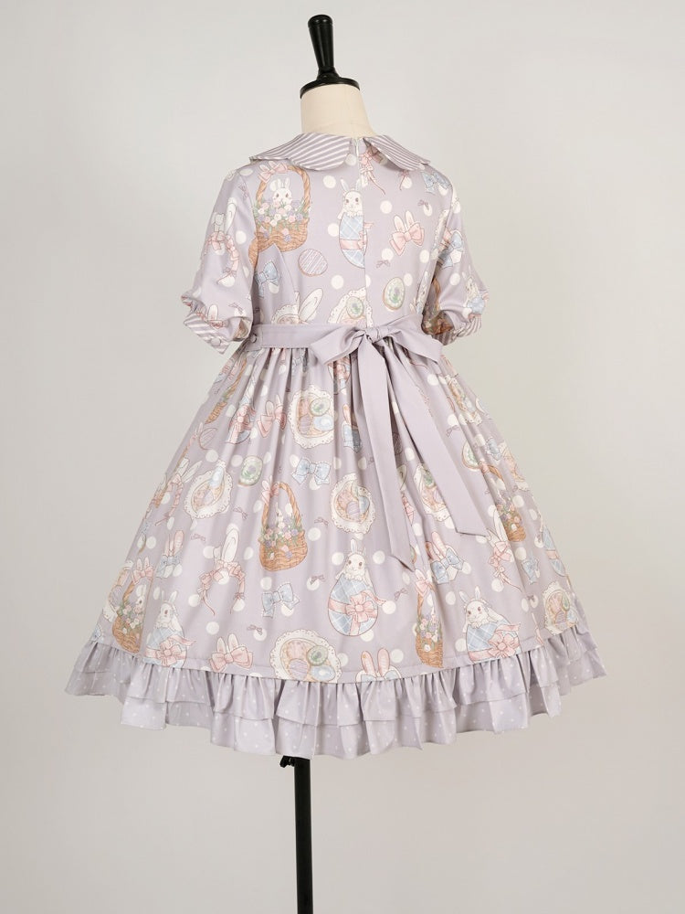 Easter Bunny Ruffle Hemline One Piece Color Purple