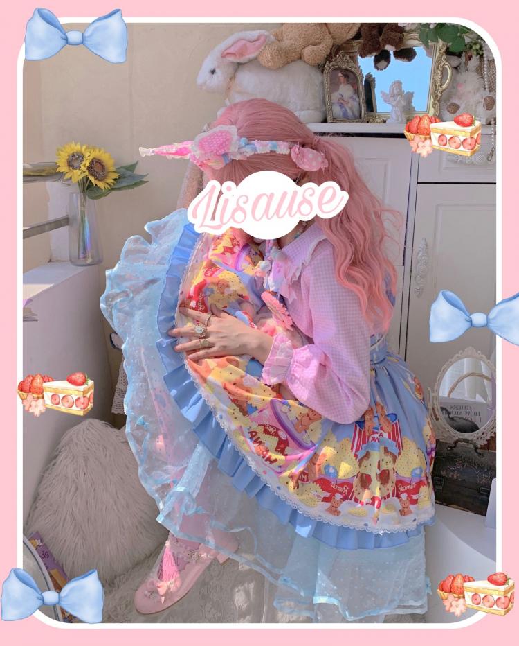 Little Bear and Pot Built-in Petticoat Bear and Biscuit Print Overalls