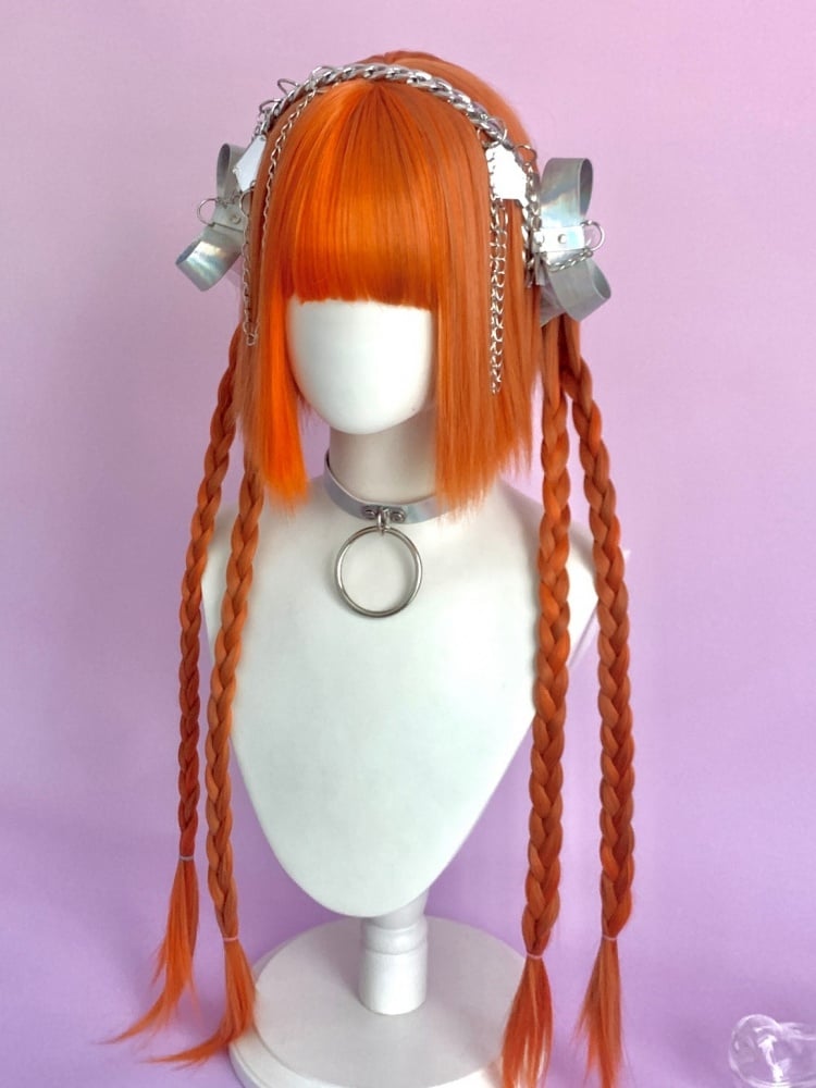 Orange Chin Bob Cut Wig with Ponytail Jaw Clips