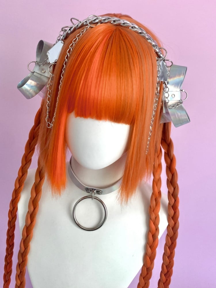 Orange Chin Bob Cut Wig with Ponytail Jaw Clips