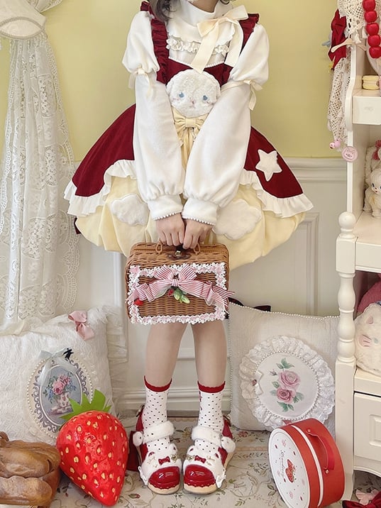 Sleepy Rabbit Corduroy Bunny Embroidery Applique Bodice Bubble Skirt Lolita JSK