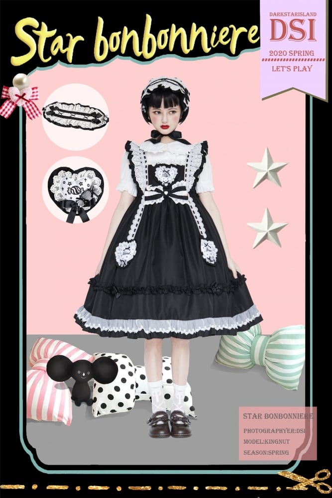 Star Candy Jar Ruffle Trim Bowknot Details Jumper Skirt