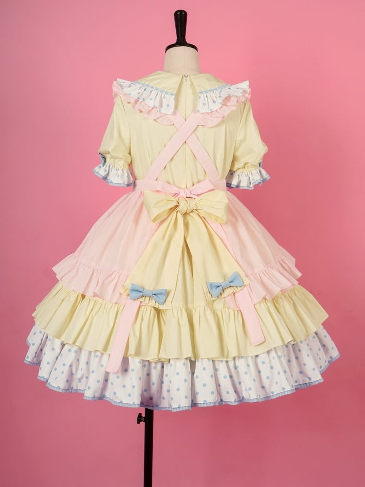 Little Twin Stars Bowknot Details Ruffle Trim Short Sleeves One Piece Color Yellow