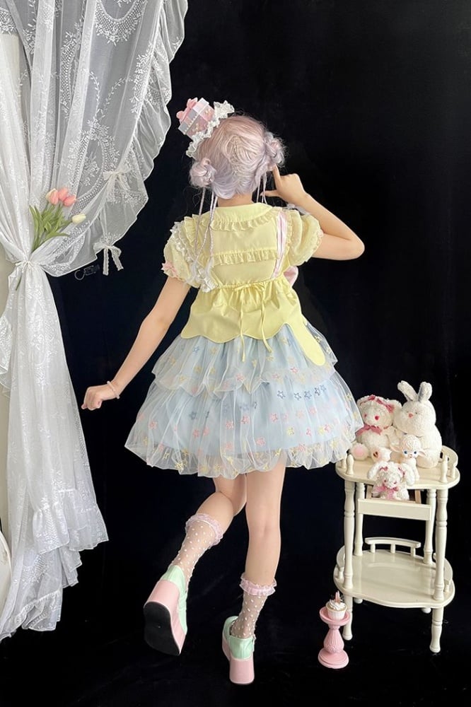 Rainbow Candy Stars Print Lollipop Design Lolita JSK+Brooches+Big Bow Train Set