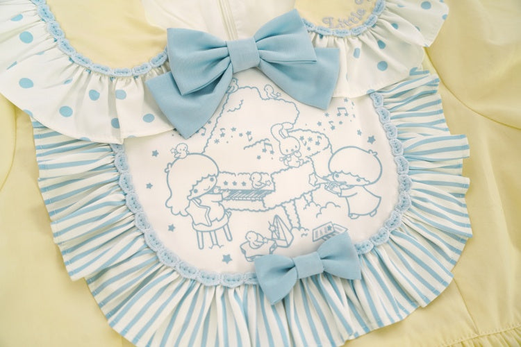 Little Twin Stars Bowknot Details Ruffle Trim Short Sleeves One Piece Color Yellow