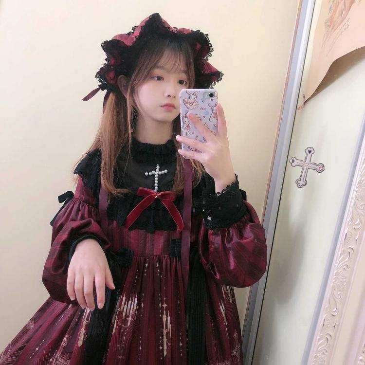 Holy Prayer Color Red Bunny Print Ruffle Round Neck Lace Hemline One Piece