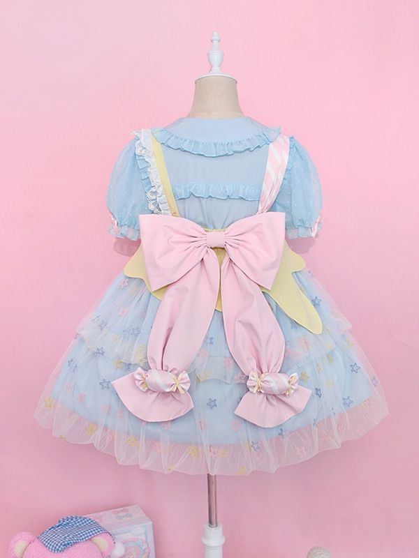 Rainbow Candy Stars Print Lollipop Design Lolita JSK+Brooches+Big Bow Train Set