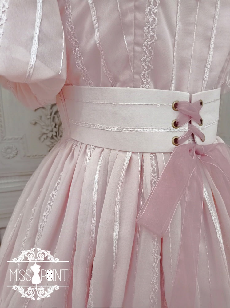Tulip 1.0 Tiered Skirt and Ruffle Trim Short Sleeves One Piece Version A (Lace Applique Neckline)/Version B