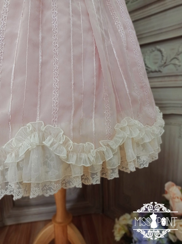 Tulip 1.0 Tiered Skirt and Ruffle Trim Short Sleeves One Piece Version A (Lace Applique Neckline)/Version B