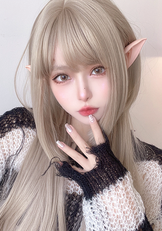 Waist Length Straight Princess Cut Ash Blonde Synthetic Wig