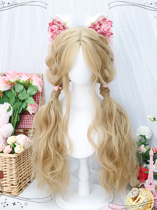 Pastel Flax Curtain Bangs Long Wavy Synthetic Wig