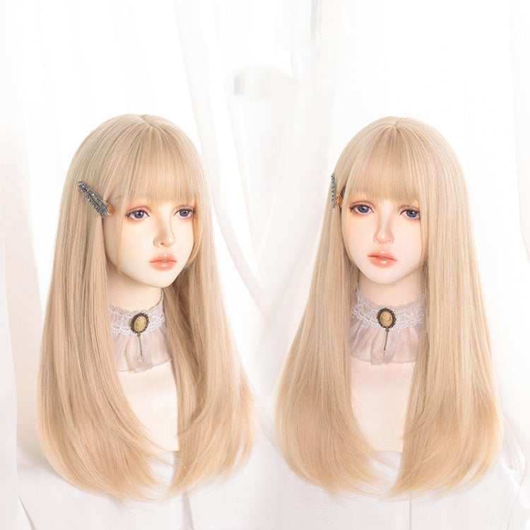 Light Gold Straight Above Bust Length Synthetic Wig