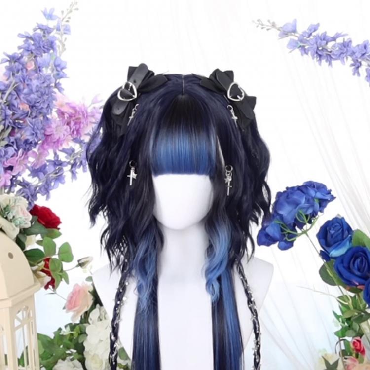 Water Blue Ombre Hair Color Lolita Long Straight Synthetic Wig