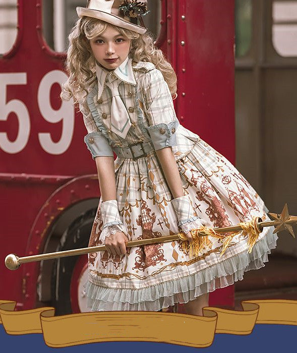 Sax Nutcracker Fantasy Night Print Ruffle Trim Middle Sleeves Dress OP
