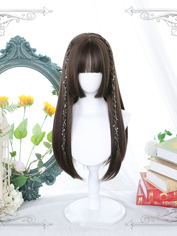 Stars Brown / Dark Brown Hime Cut Straight Lolita Synthetic Wig