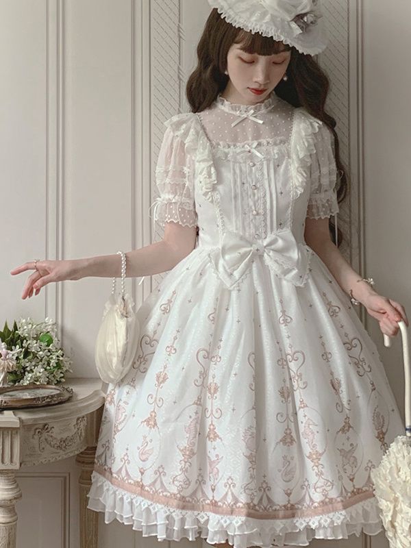 Fairy Tales on Paper Color White Lace Trim Big Bow Jumper Skirt