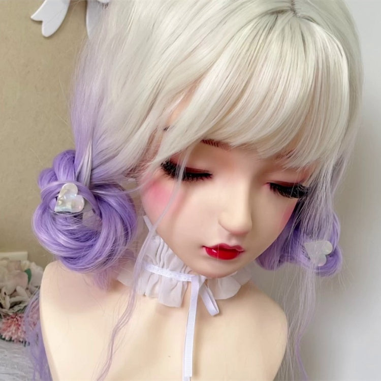 Ombre Hair Color Off White - Purple Long Wavy Lolita Synthetic Wig
