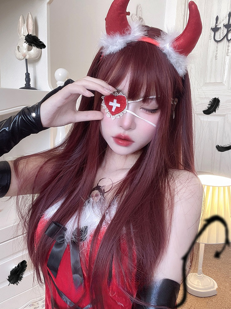 Straight Waist Length Red Synthetic Wig