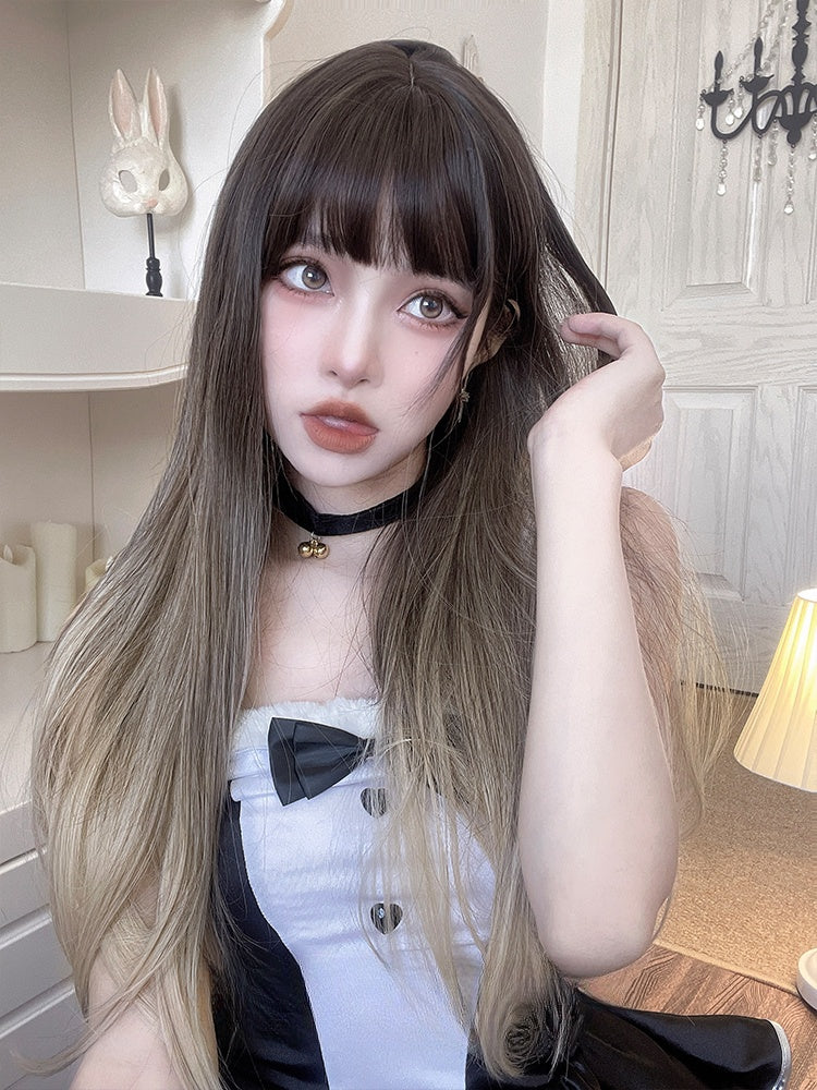 Straight Ombre Hair Color Dark Brown to Golden Synthetic Wig