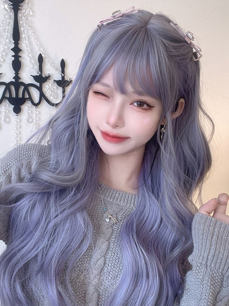 Waist Length Wavy Dusty Blue / Dusty Purple Lolita Synthetic Wig