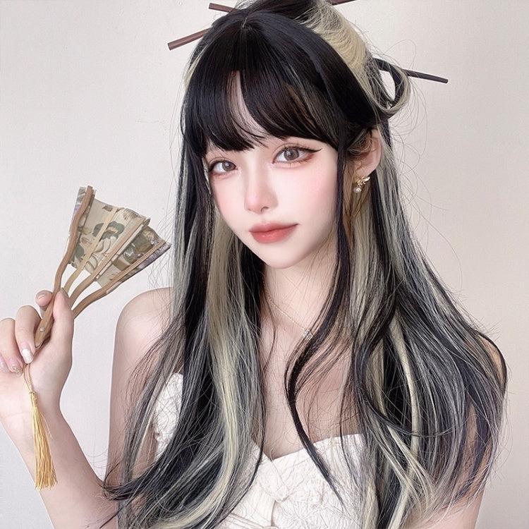 Highlight Hair Color Wavy Black-Yellow Lolita Synthetic Wig