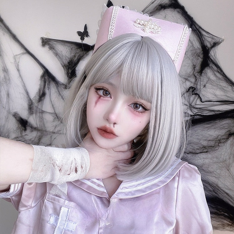 Straight White Silver Short Synthetic Wig