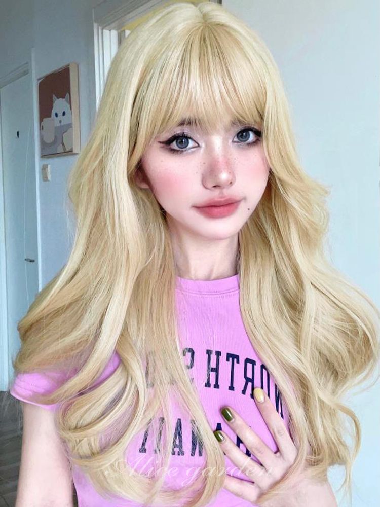 Waist Length Wavy Milk Tea Golden Synthetic Wig