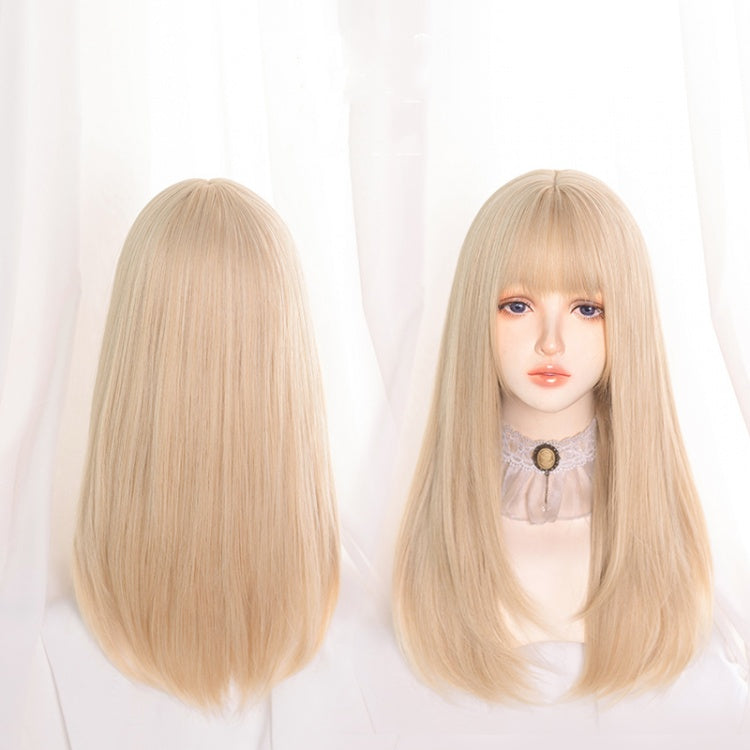 Light Gold Straight Above Bust Length Synthetic Wig