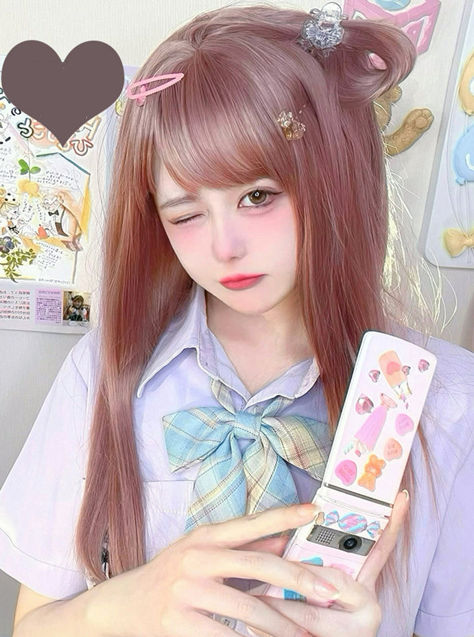 Oolong Peach Brown Pink Straight Synthetic Wig