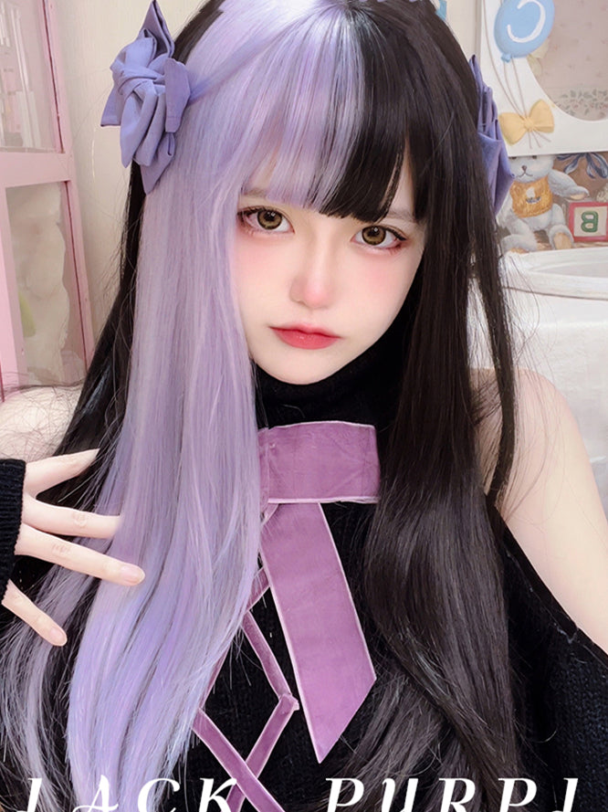 Highlight Hair Color Black and Purple Straight Synthetic Wig
