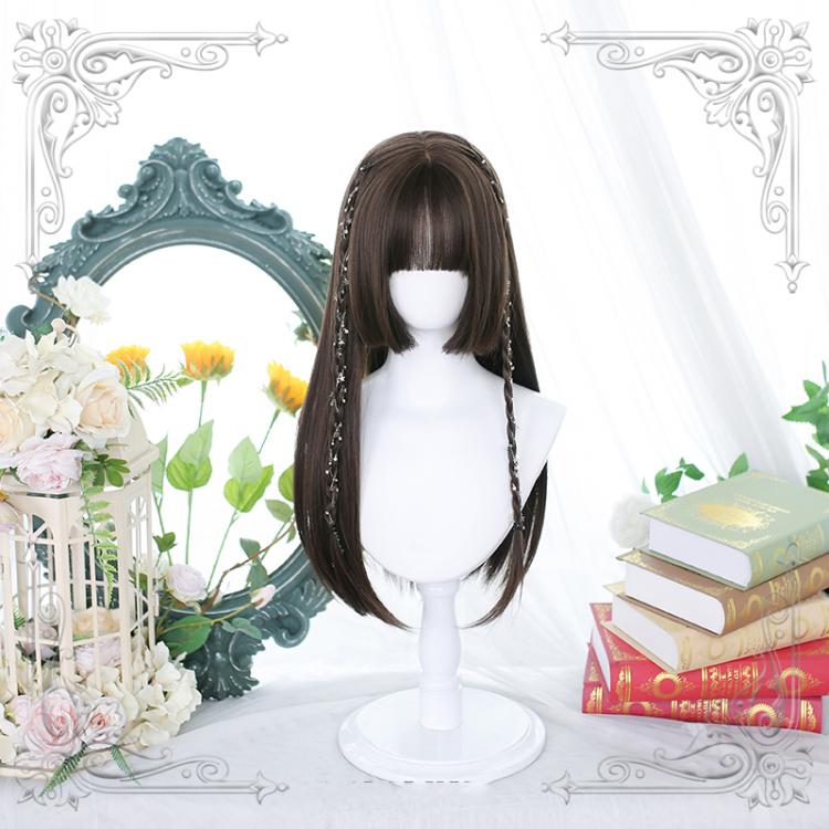 Stars Brown / Dark Brown Hime Cut Straight Lolita Synthetic Wig