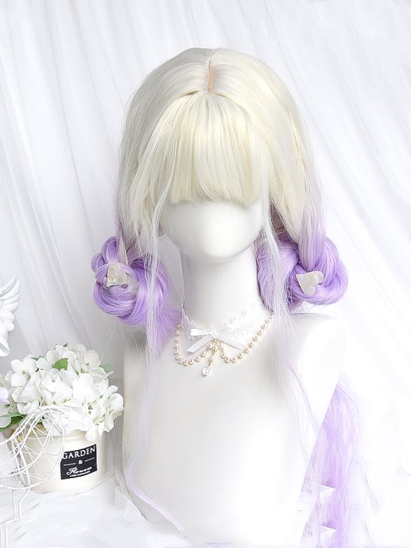 Ombre Hair Color Off White - Purple Long Wavy Lolita Synthetic Wig