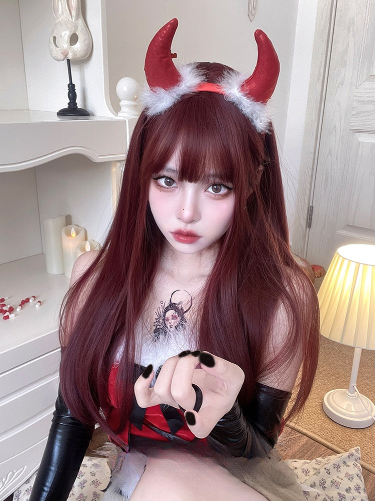 Straight Waist Length Red Synthetic Wig