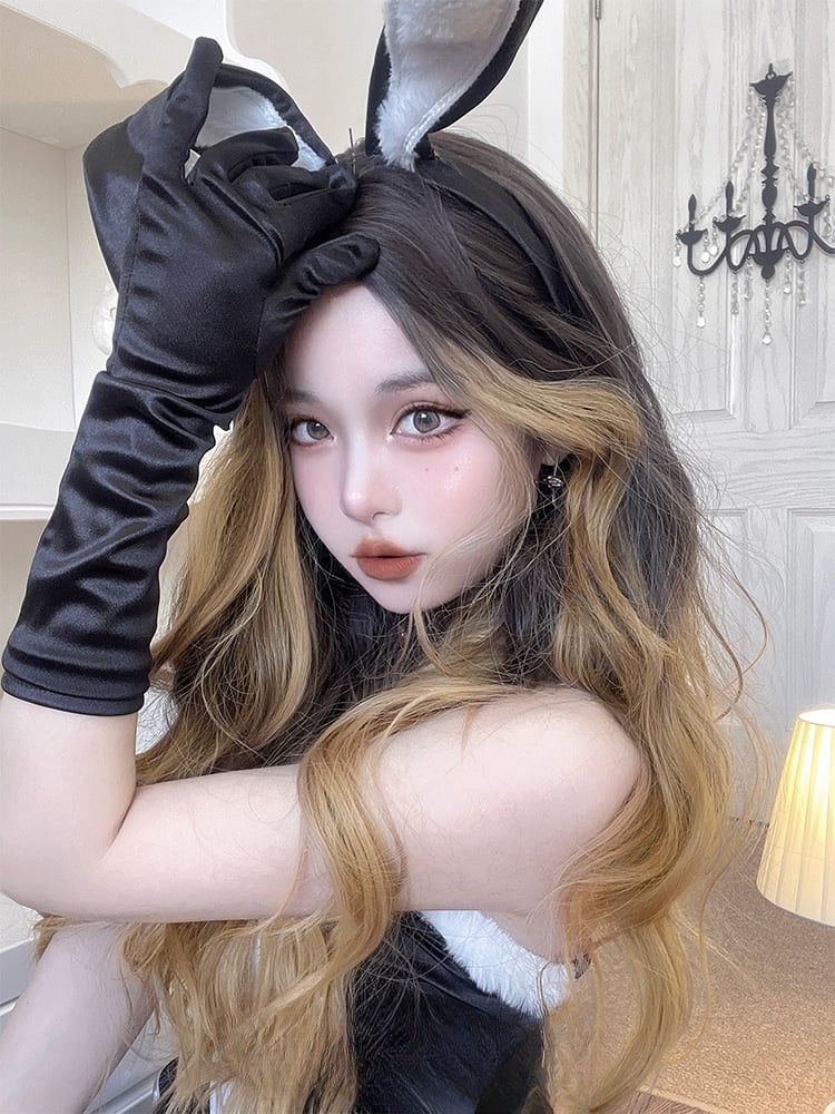 Wavy Ombre Hair Color Dark Brown to Golden Synthetic Wig