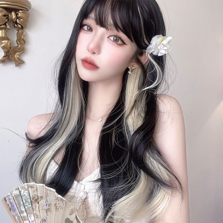 Highlight Hair Color Wavy Black-Yellow Lolita Synthetic Wig