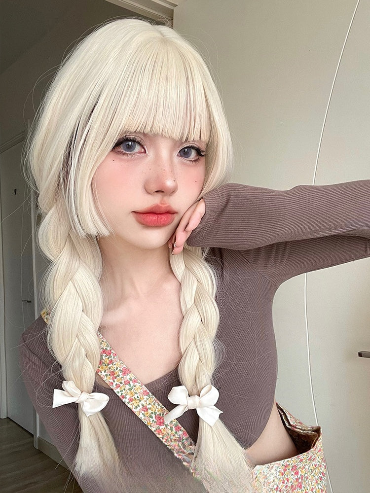 Straight Waist Length Light Gold Synthetic Wig