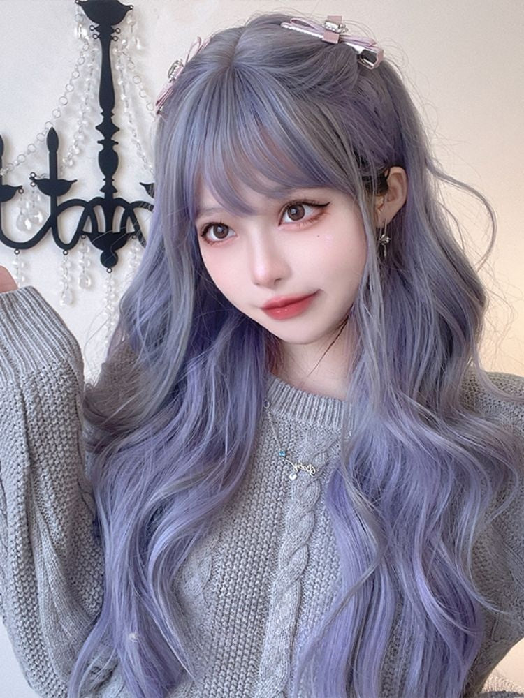 Waist Length Wavy Dusty Blue / Dusty Purple Lolita Synthetic Wig