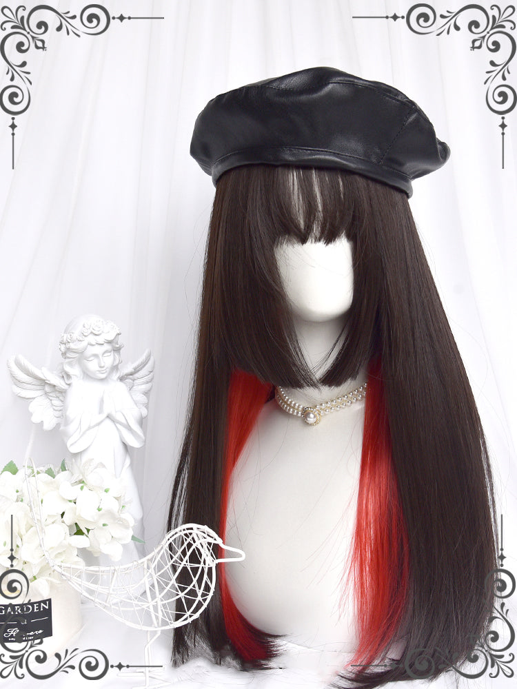 Hearts Q Black Highlights Red Long Straight Synthetic Wig