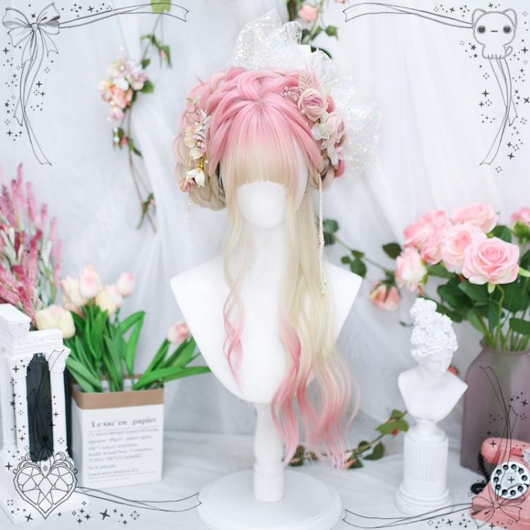 Peach Pink Dip Dyed Long Wavy Synthetic Wig