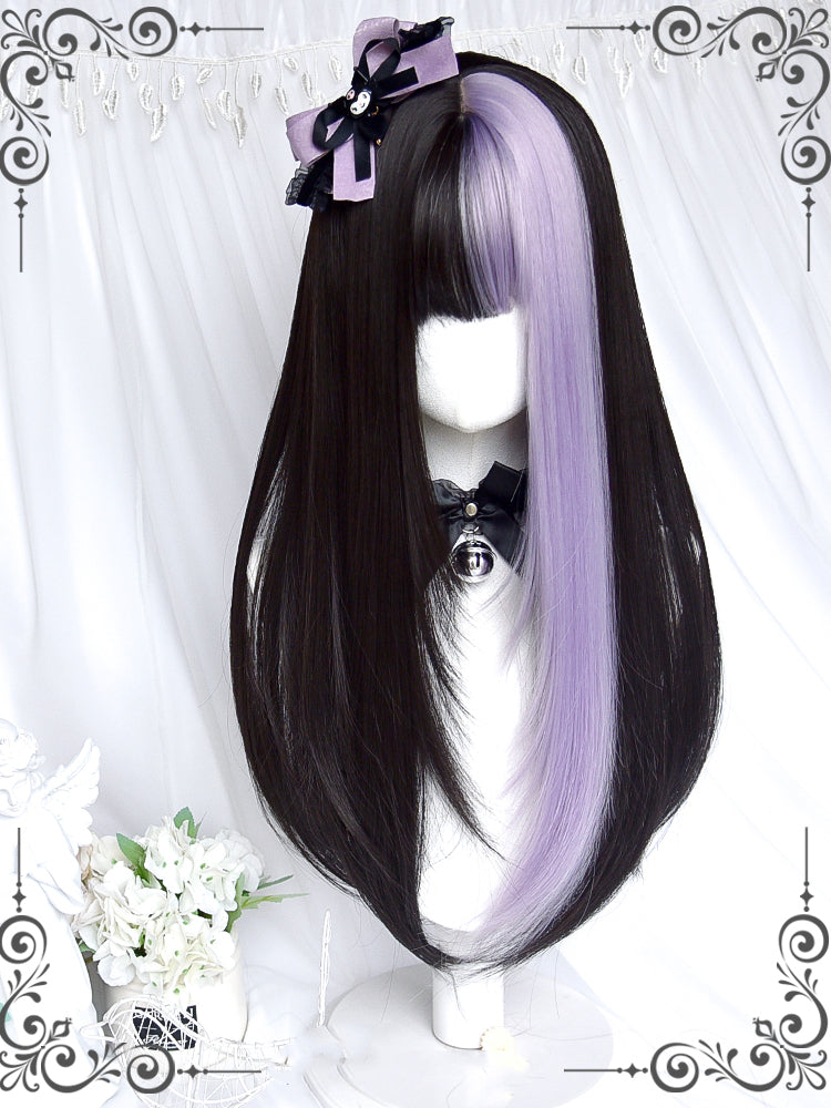 Highlight Hair Color Black and Purple Straight Synthetic Wig